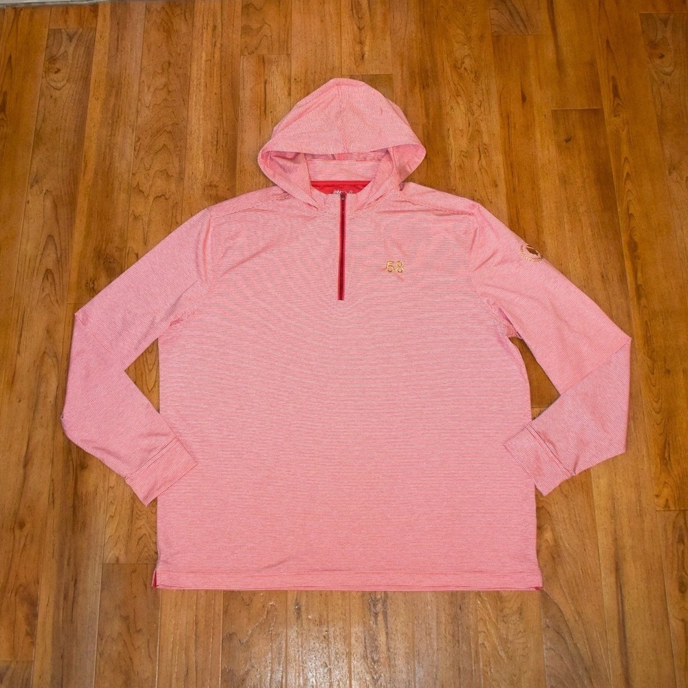 Johnnie-O Hoodie Mens XL Pink Excellent Quarter Zip Striped UPF 50 Performance